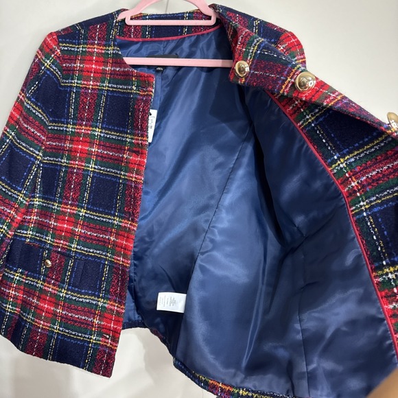 TALBOTS Navy/Red/Multi Glee Plaid Tweed Jacket Size 10 NWT - Picture 10 of 11